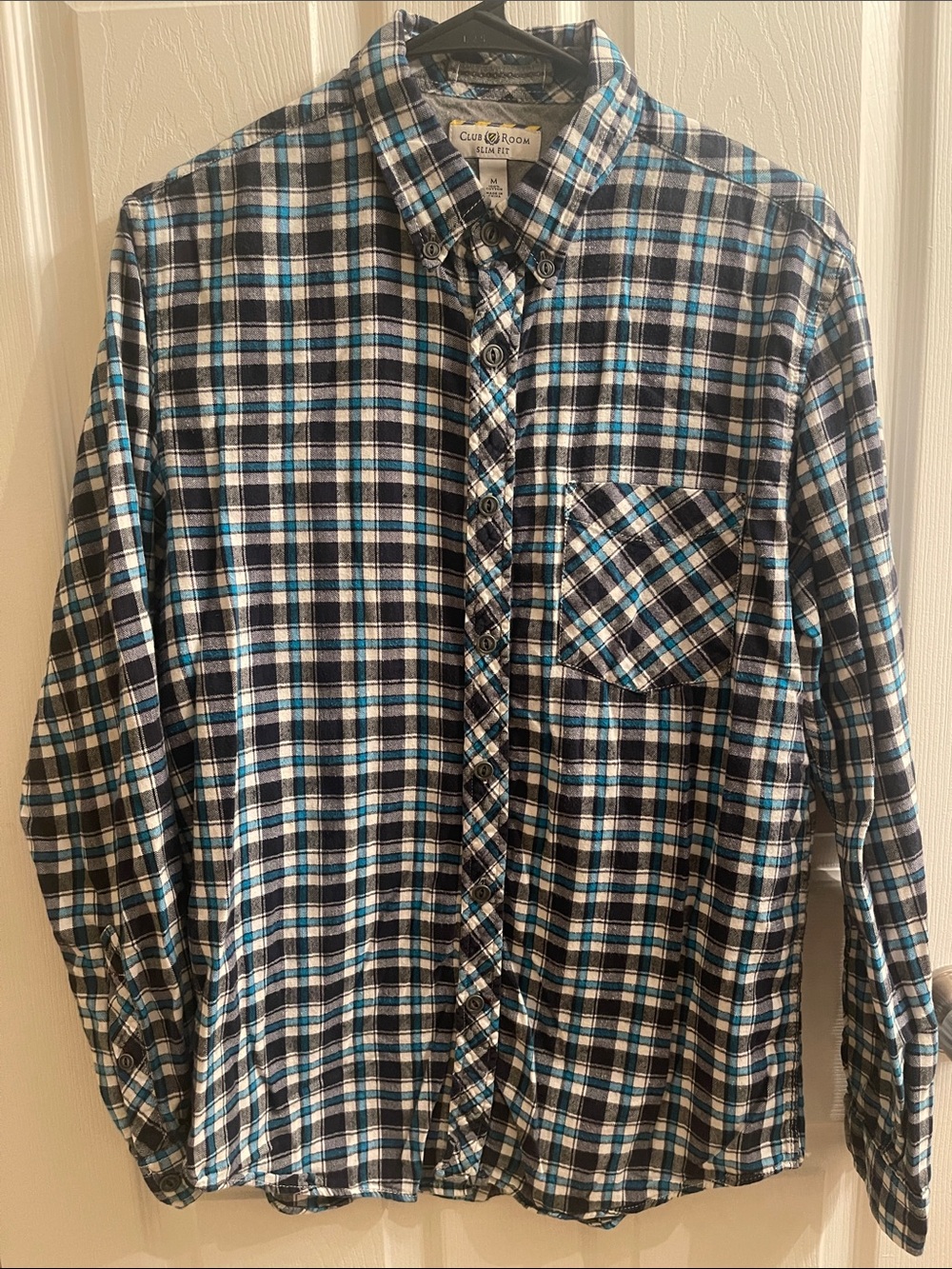 Club Room Men’s Blue, Black & White Plaid Button-Down Shirt